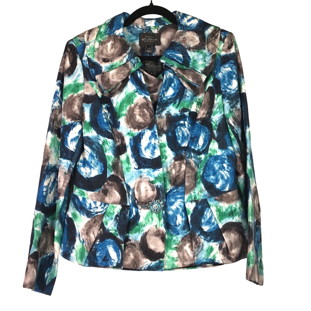 St. John Couture Abstract Print Blazer and Shell Top Set 10 Blue Green